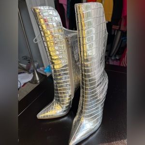 AZALEA WANG Faye Croc Silver Boots